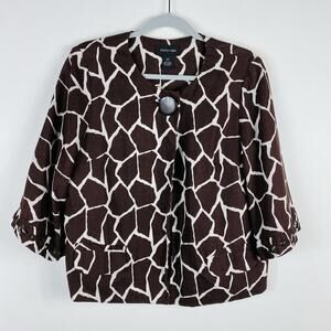 Focus 2000 Size 6 Giraffe Print 100% Linen Flyaway Jacket Brown